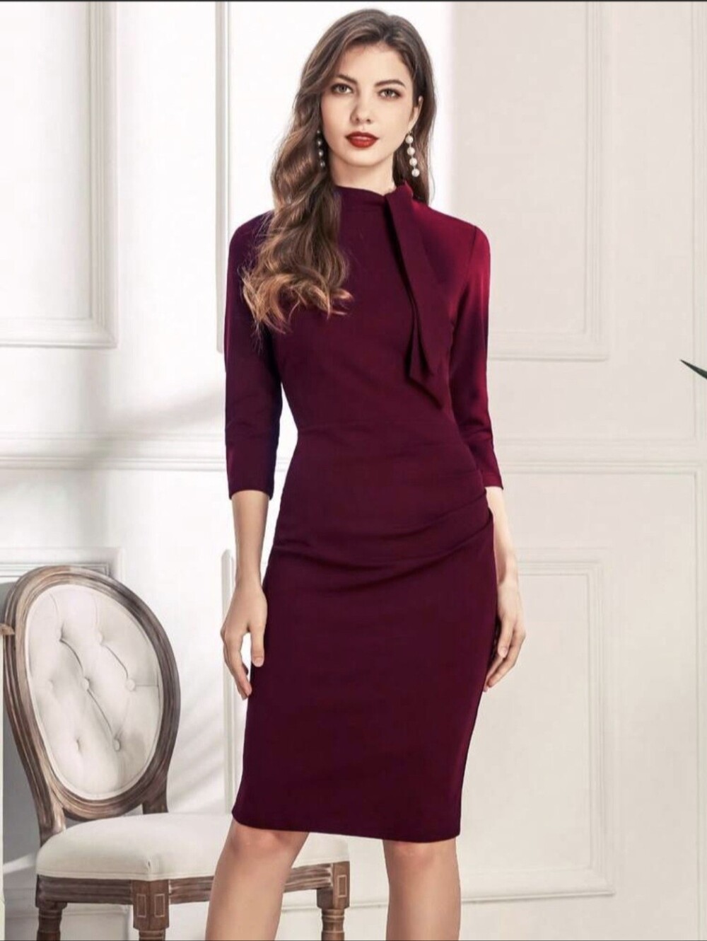 NWT Miusol Plum Tie-Neck Midi Dress